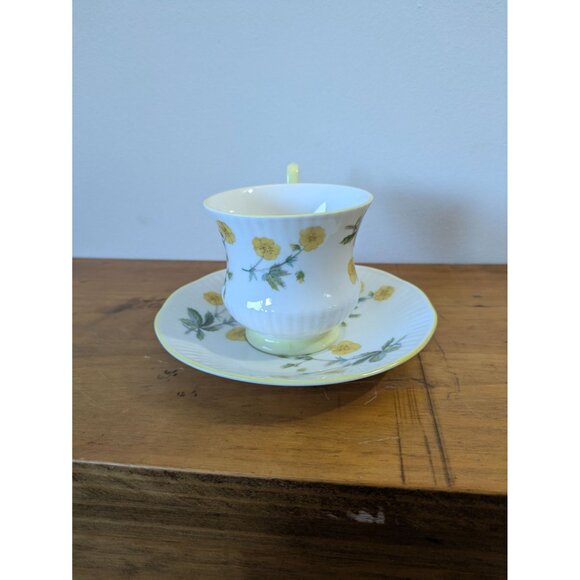 Queens Bone China Yellow Floral Teacup Saucer Rosina England Vintage Set - Picture 6 of 11